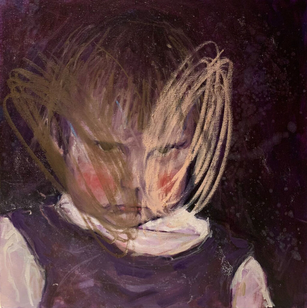 Lorraine Hawkins oil painting - self portrait as a child with a major strop on