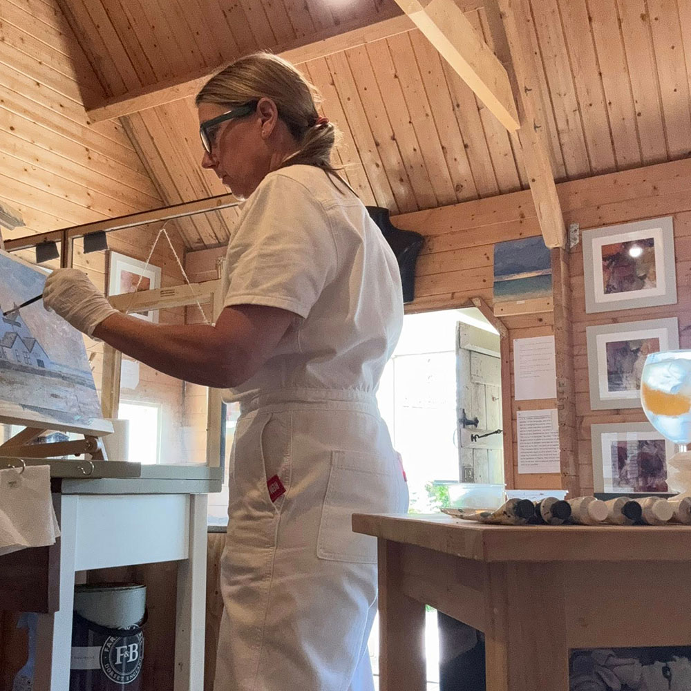 Artist-In-Residence Lorraine Hawkins at the New Flying Horse pub in Wye, Kent
